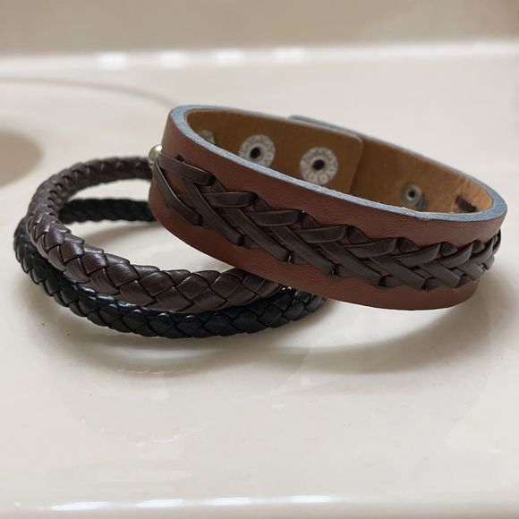 Other - Set of 3 men’s faux leather bracelets black/brown